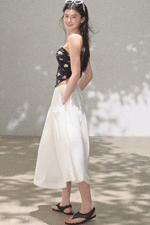 A-Line Lyocell Linen Midi Skirt