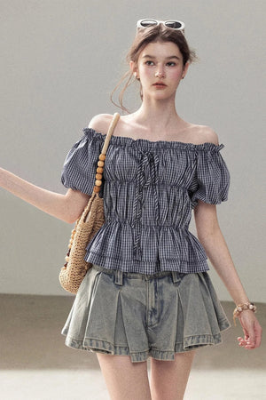 A-Line Pleated Denim Skirt