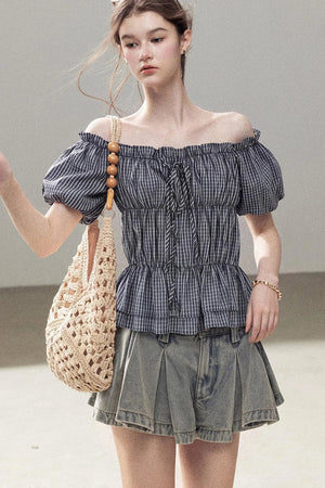 A-Line Pleated Denim Skirt