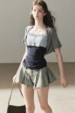 A-Line Pleated Denim Skirt
