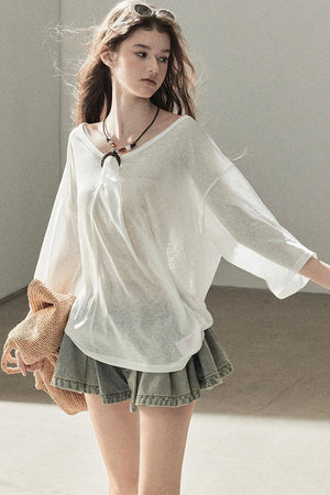 A-Line Pleated Denim Skirt
