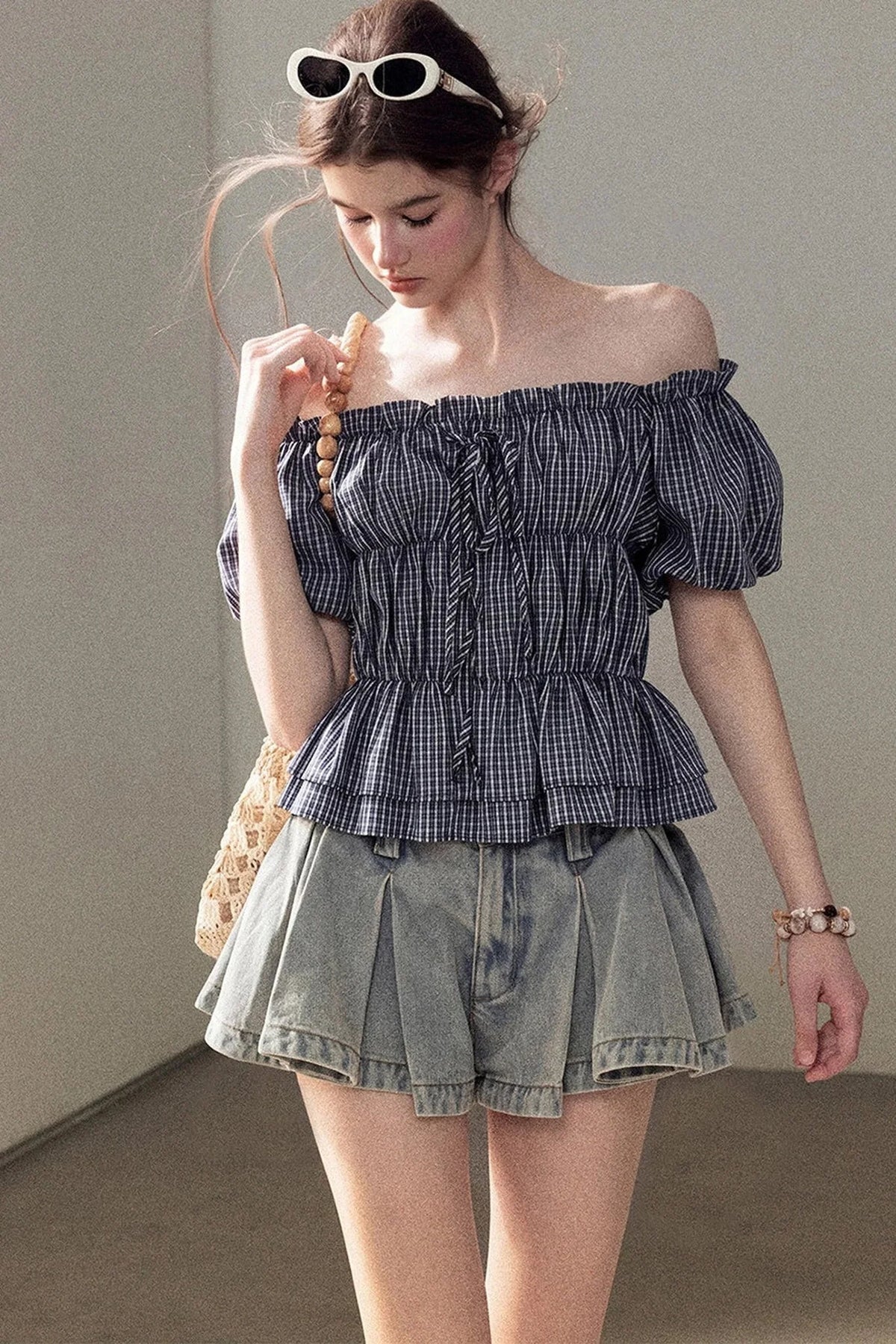 A-Line Pleated Denim Skirt