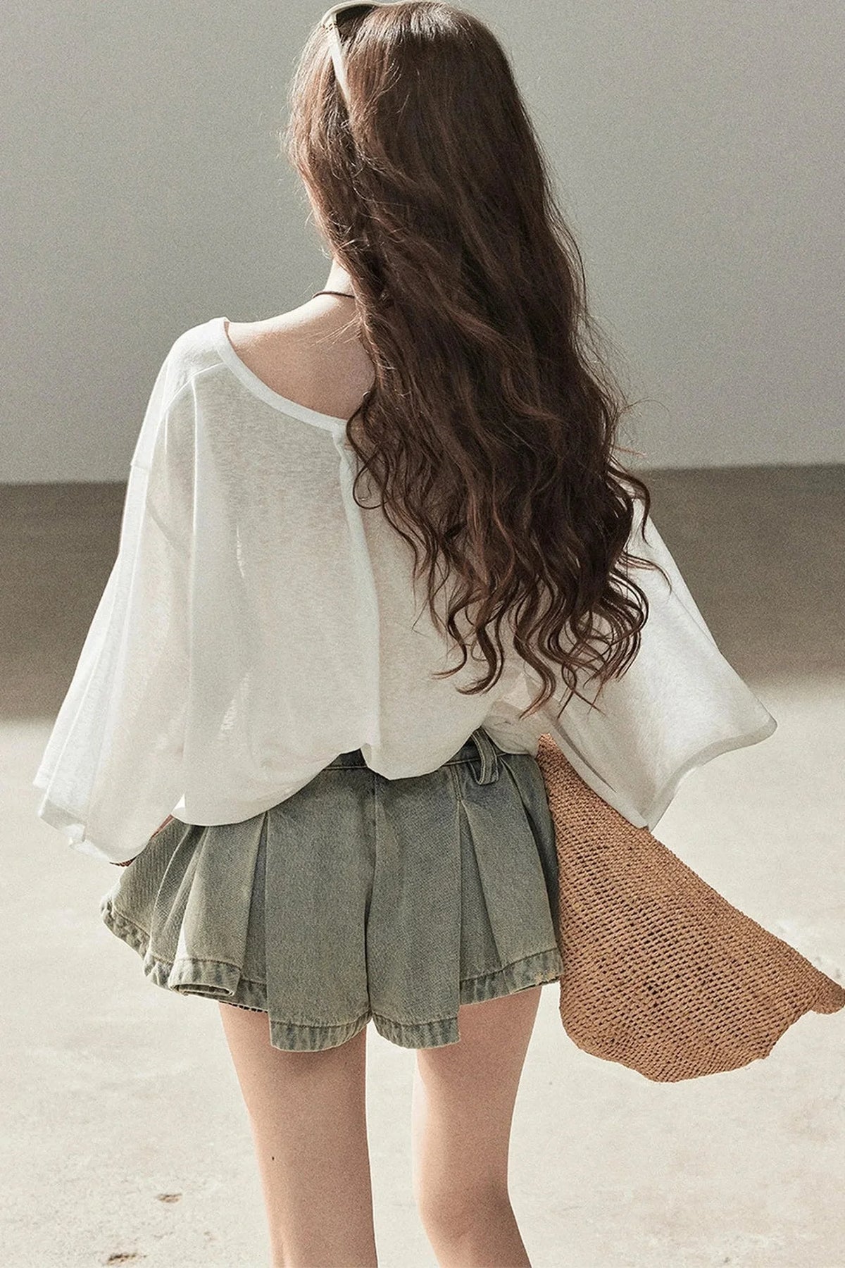 A-Line Pleated Denim Skirt
