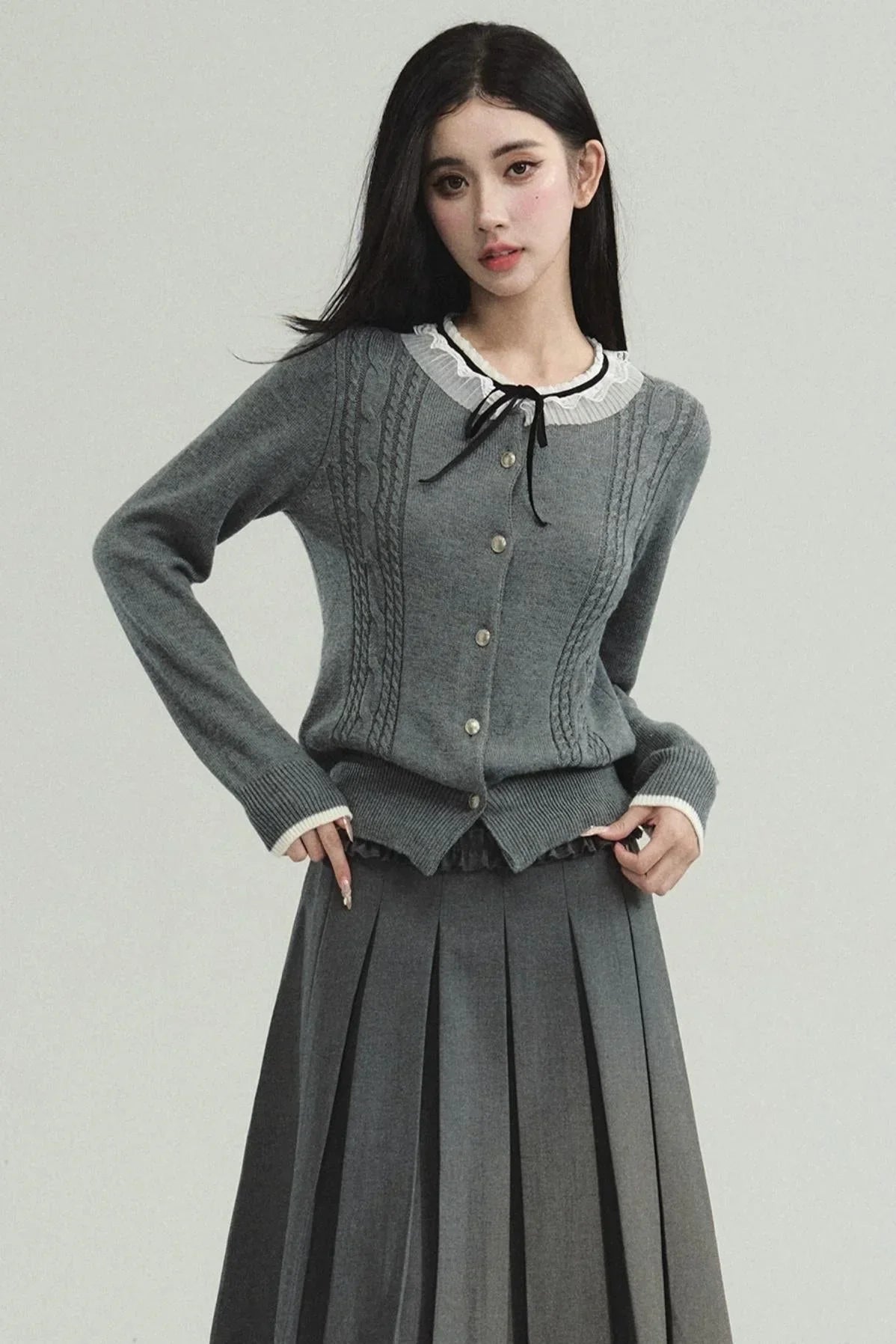 Academic Lace-Collar Knit Top