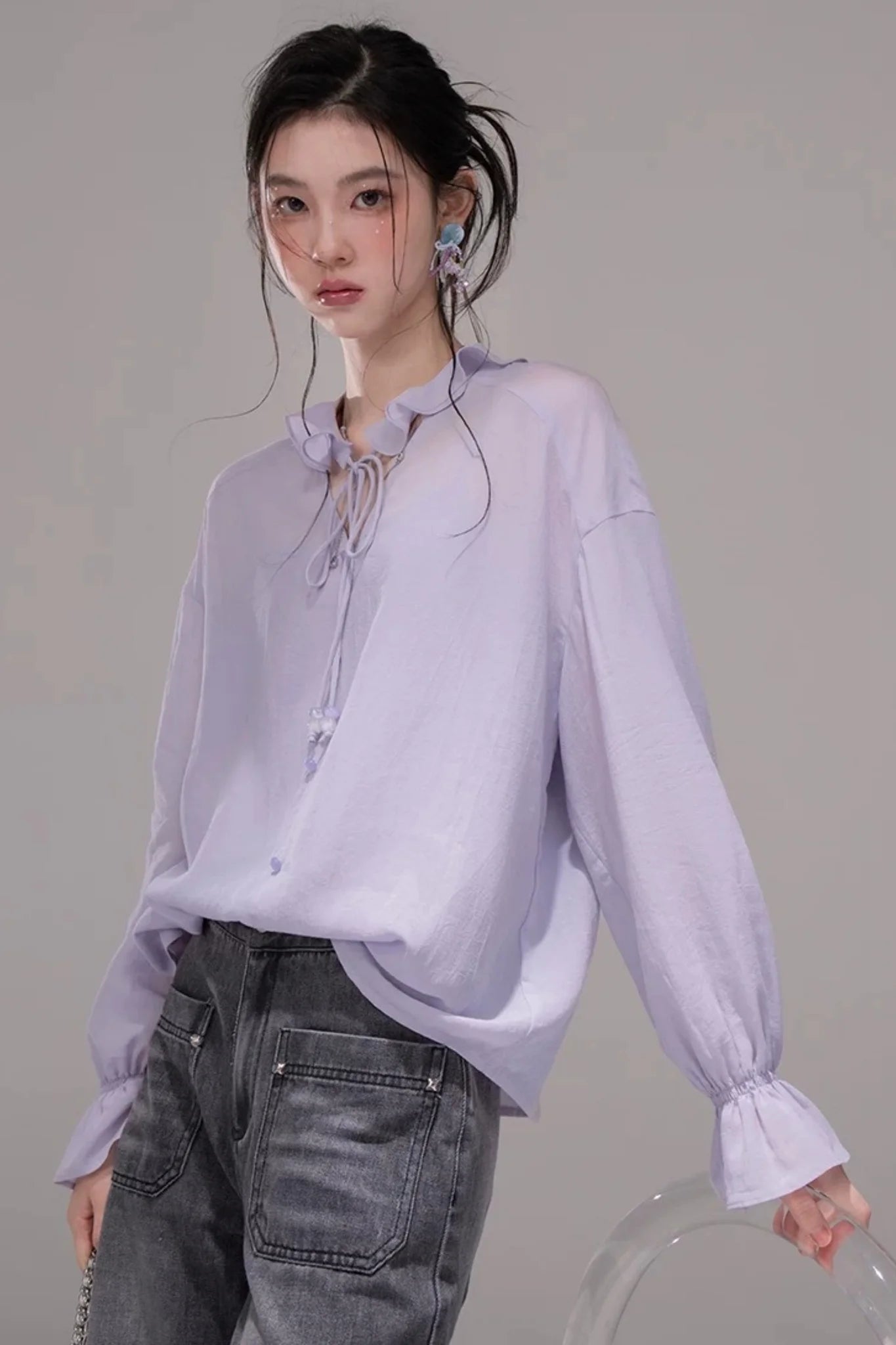 Acetate Deep Purple Blouse Set