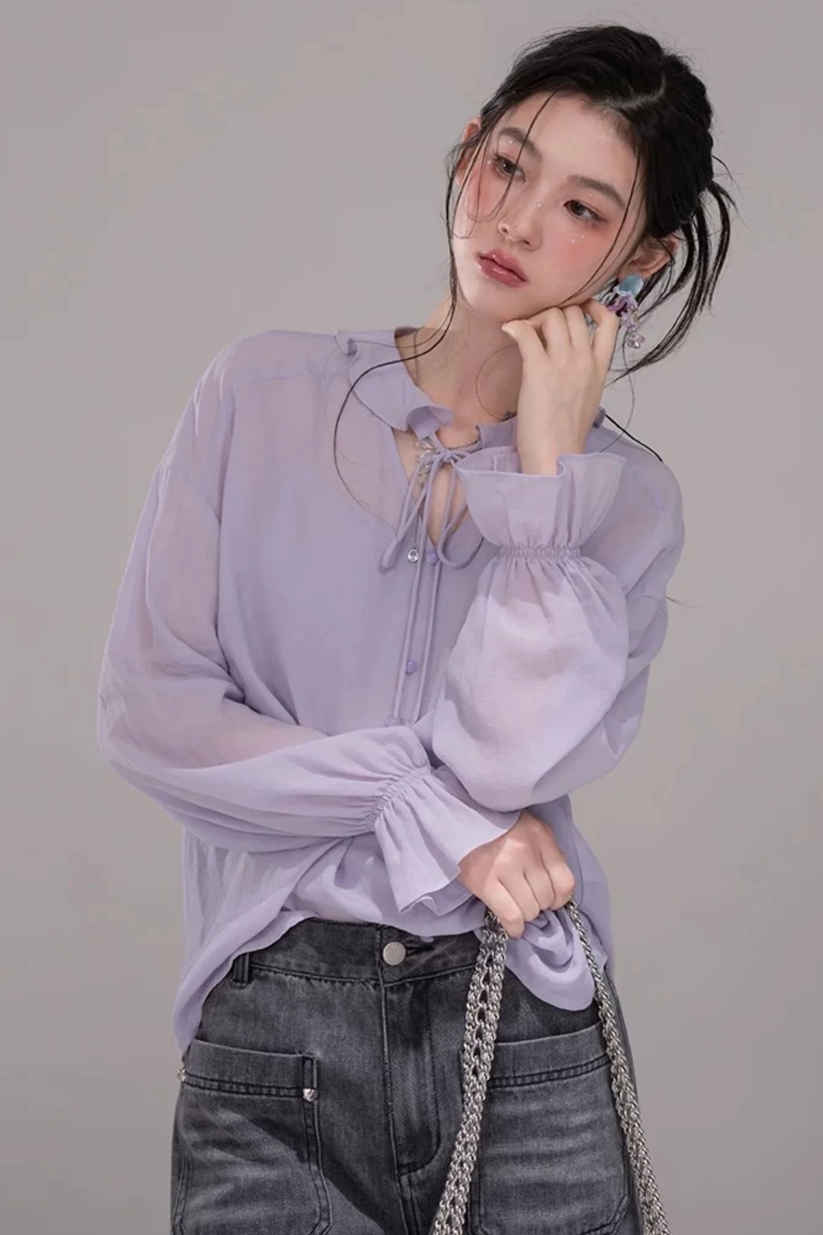 Acetate Deep Purple Blouse Set