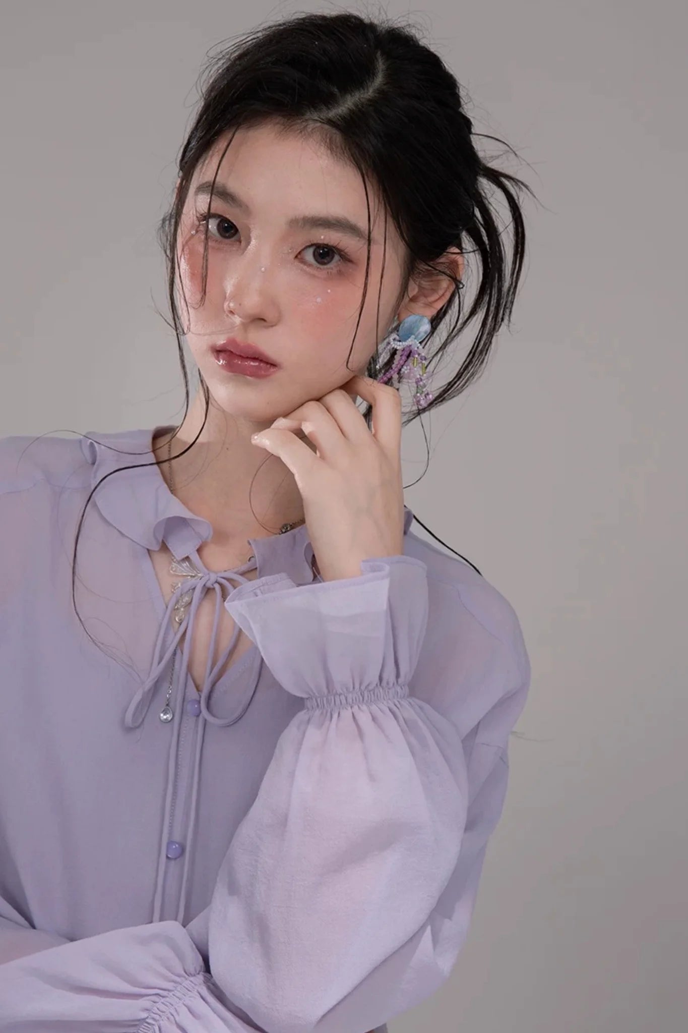 Acetate Deep Purple Blouse Set