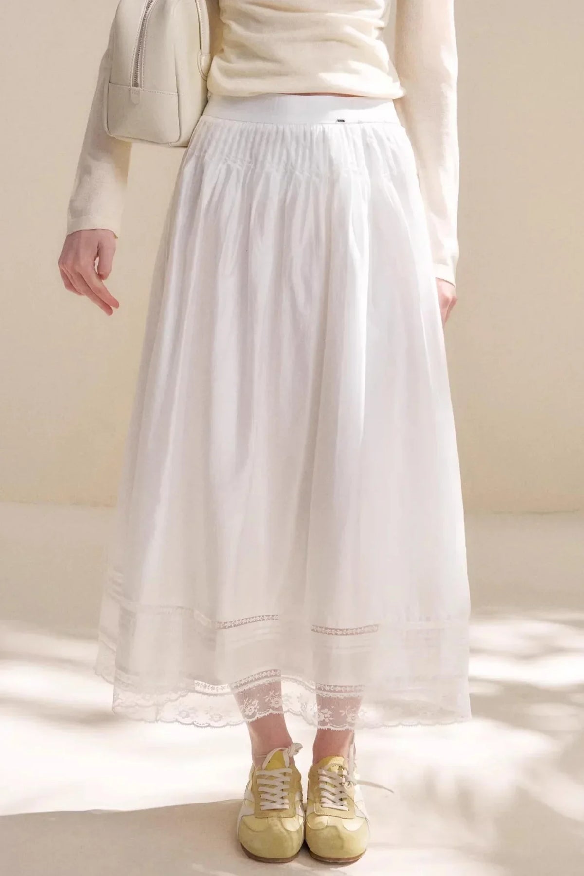 Acetate Lace Pleated Long Skirt