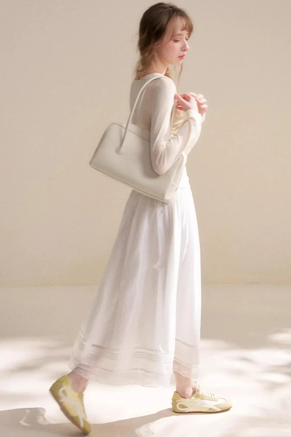 Acetate Lace Pleated Long Skirt