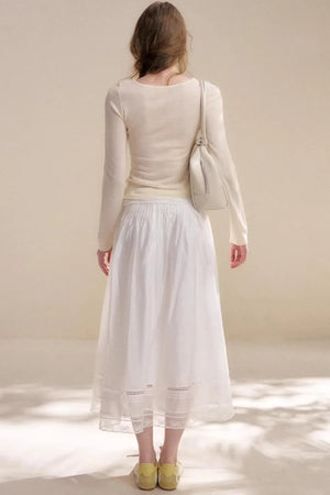 Acetate Lace Pleated Long Skirt