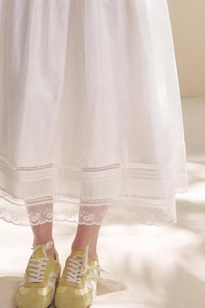 Acetate Lace Pleated Long Skirt