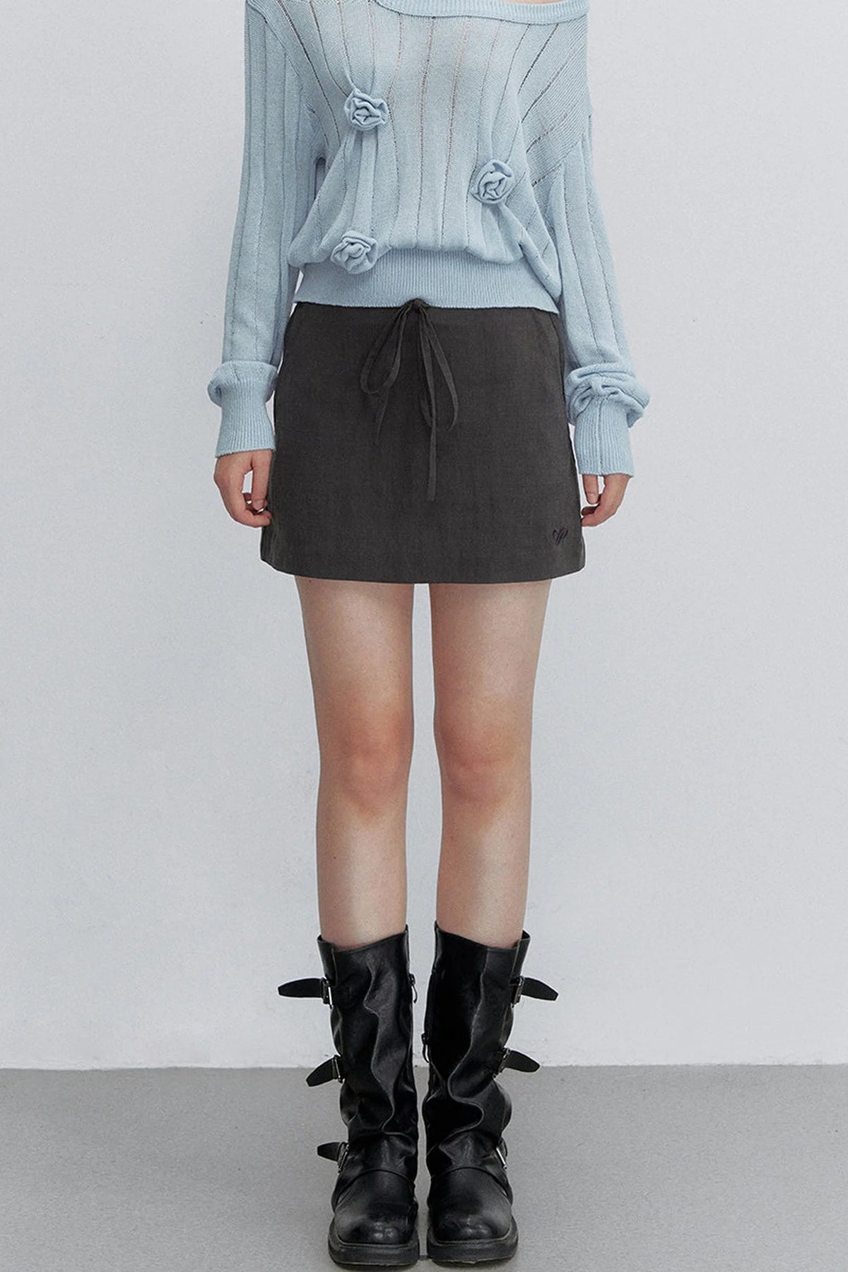 Adjustable Tie Tencel A-Line Skirt