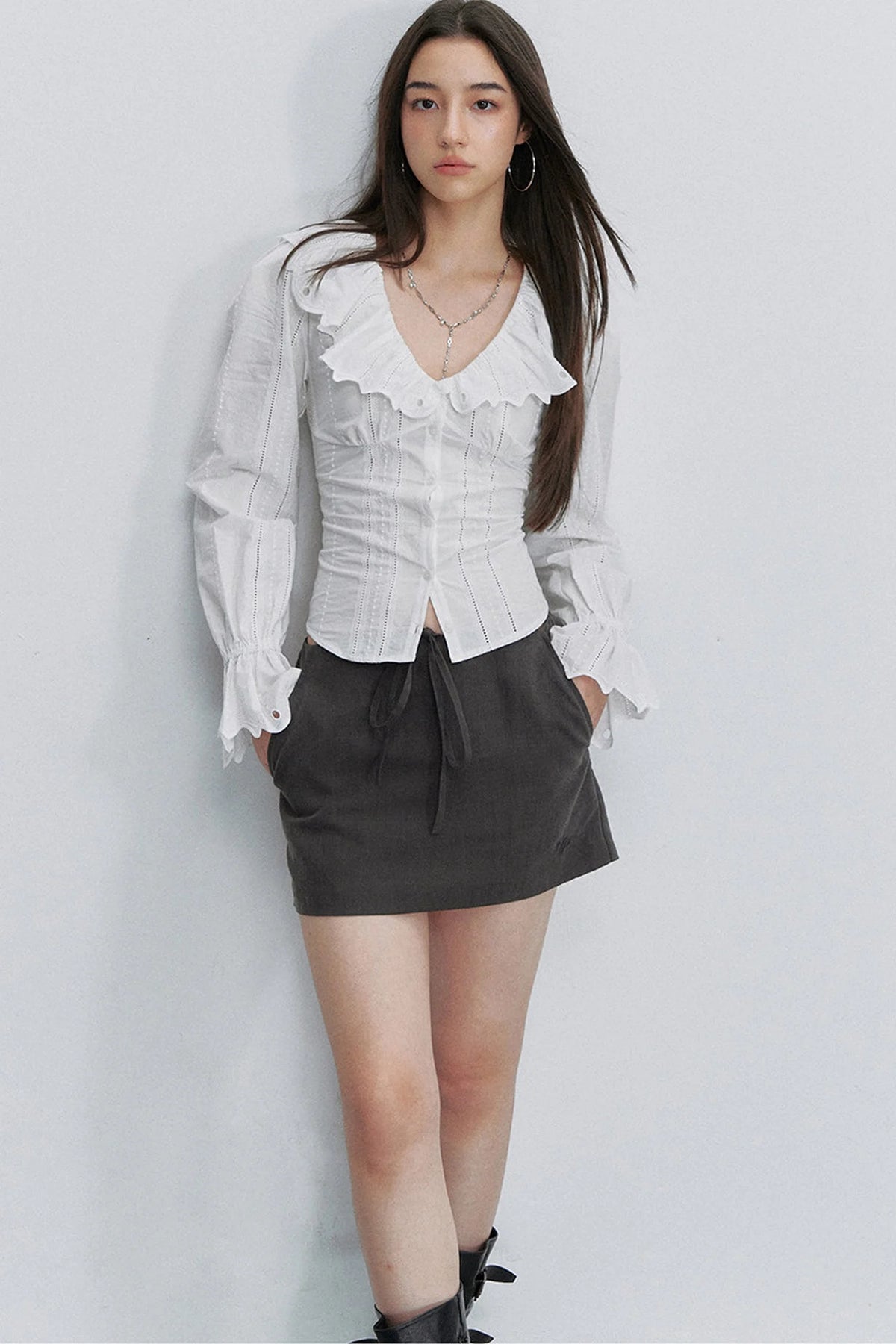 Adjustable Tie Tencel A-Line Skirt