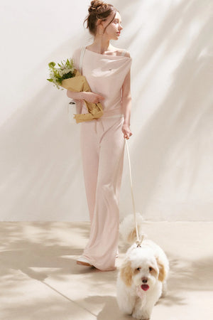 Air-Layer Asymmetric T-Shirt And Trousers Set-Up