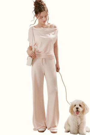 Air-Layer Asymmetric T-Shirt And Trousers Set-Up