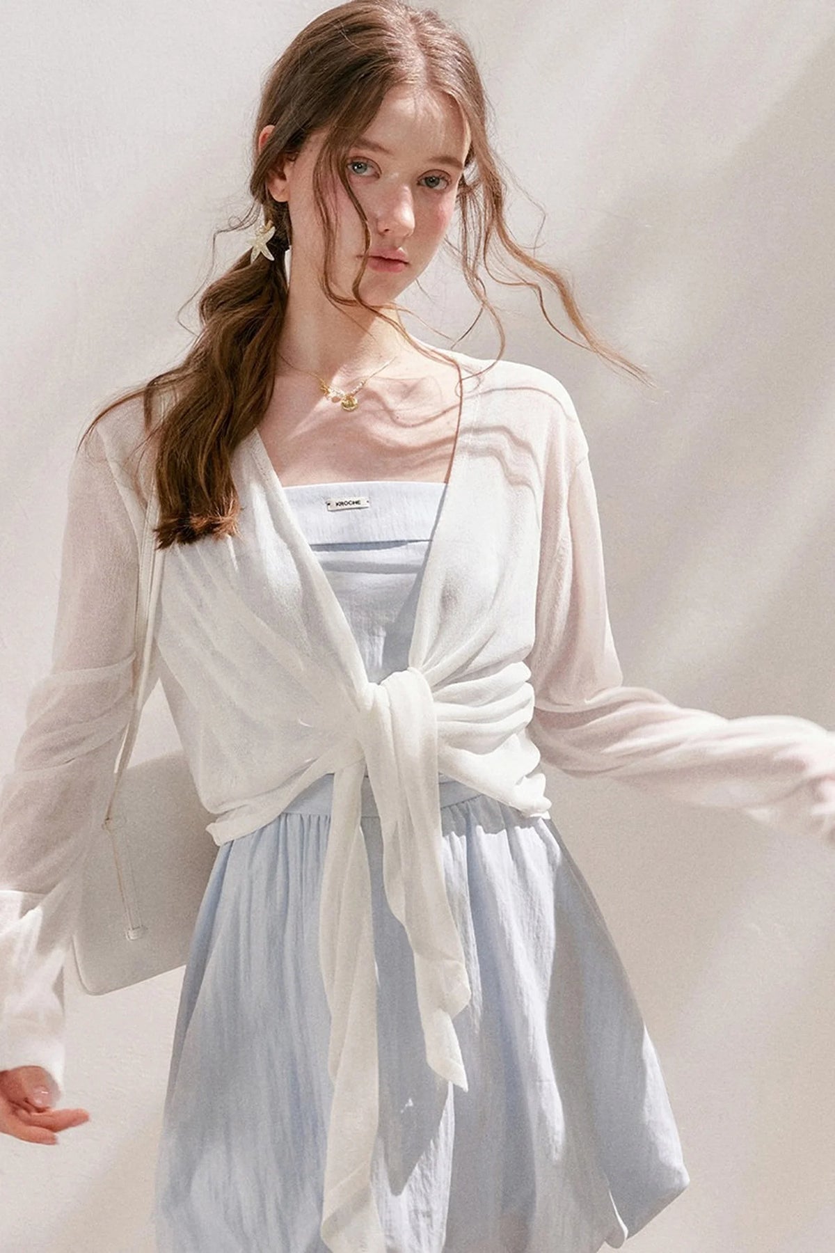 Airy Knit Tie-Up Cardigan
