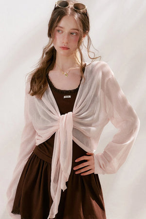 Airy Knit Tie-Up Cardigan