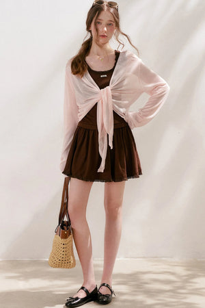 Airy Knit Tie-Up Cardigan