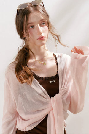 Airy Knit Tie-Up Cardigan