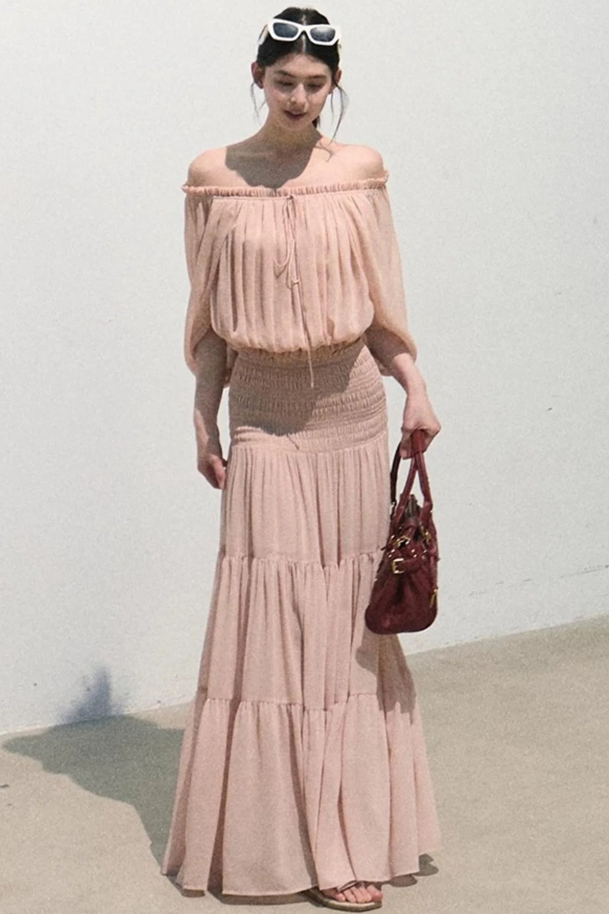 Airy Off-Shoulder Chiffon Blouse