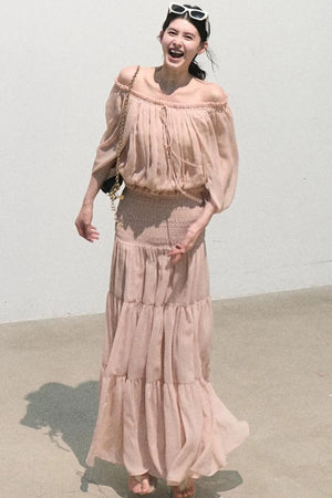 Airy Off-Shoulder Chiffon Blouse