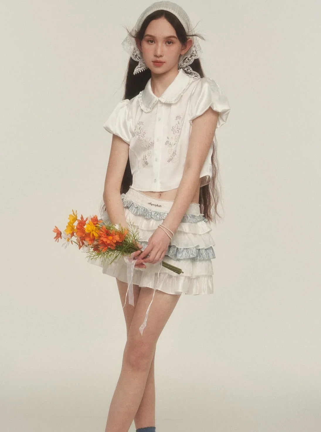 Airy Puff Sleeve Lace Shirt