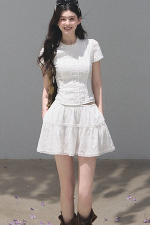 All Branches Cotton Short-Sleeve Top and Skirt Set