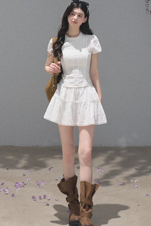 All Branches Cotton Short-Sleeve Top and Skirt Set