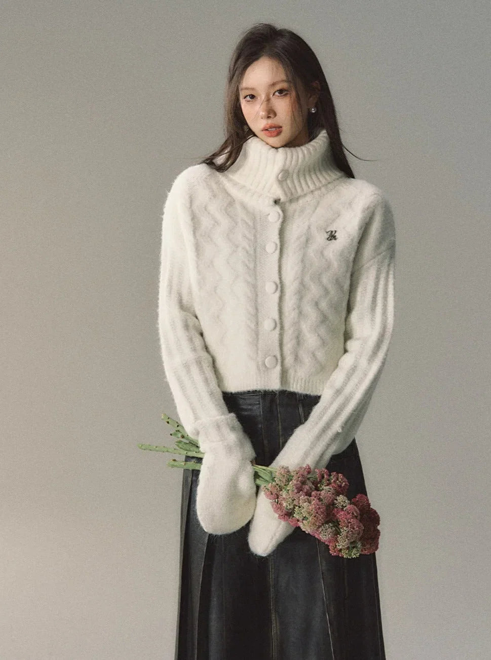 alpaca knit turtleneck sweater cardigan jacket