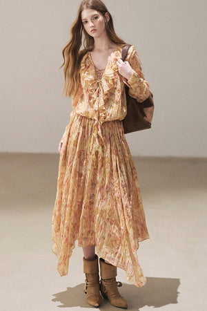 Amber Twilight Ruffled Floral Long Dress