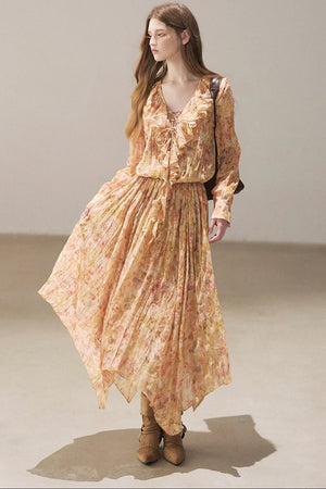Amber Twilight Ruffled Floral Long Dress