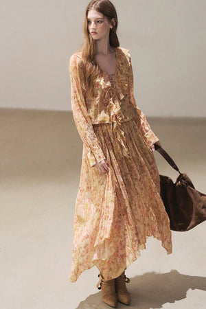 Amber Twilight Ruffled Floral Long Dress
