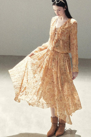 Amber Twilight Ruffled Floral Long Dress