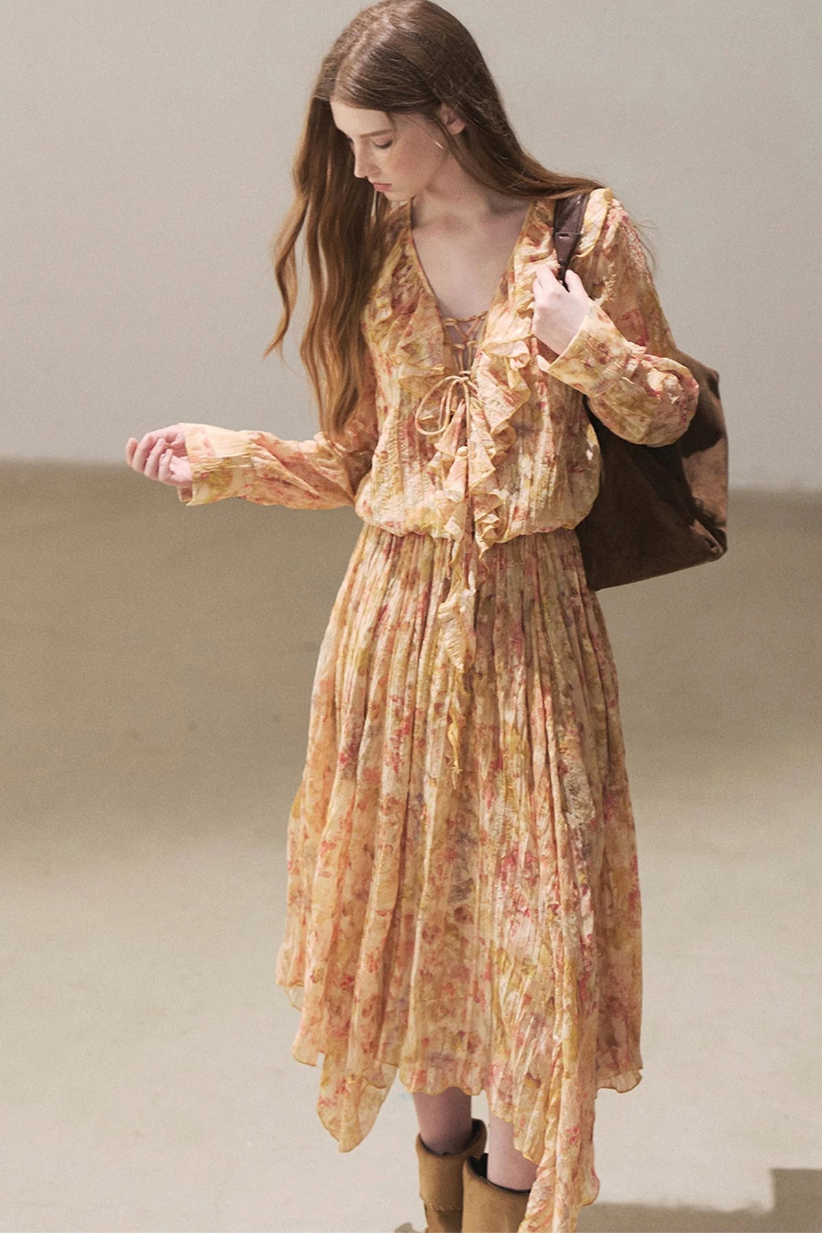 Amber Twilight Ruffled Floral Long Dress