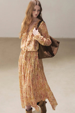 Amber Twilight Ruffled Floral Long Dress