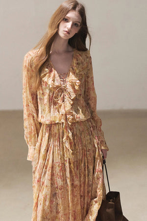 Amber Twilight Ruffled Floral Long Dress