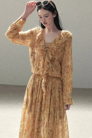 Amber Twilight Ruffled Floral Long Dress