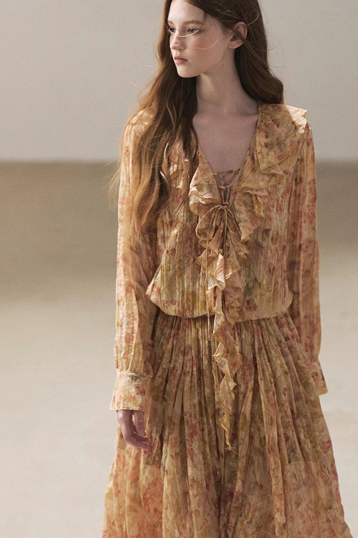 Amber Twilight Ruffled Floral Long Dress
