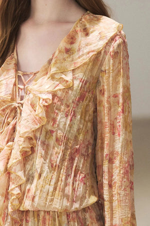 Amber Twilight Ruffled Floral Long Dress