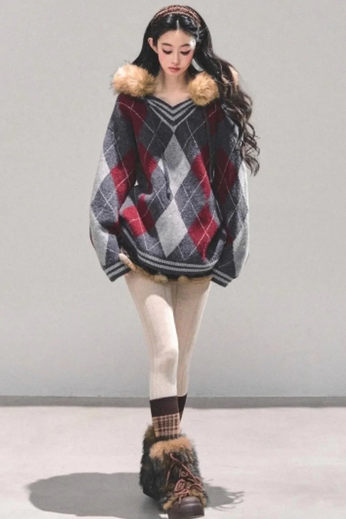 American College Style Fur Collar Sweater