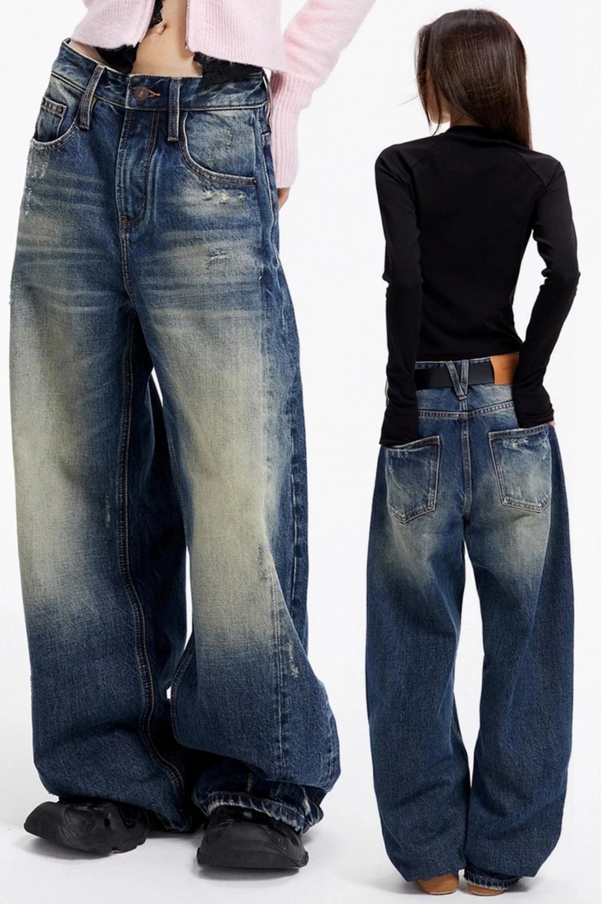 American Distressed Denim Wide-leg Pants