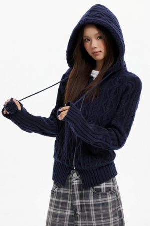 American Hooded Cable Knit Sweater