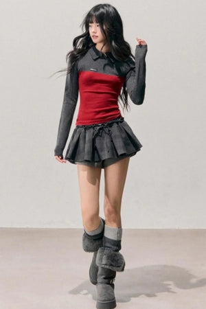 American Long-Sleeve Polo Collar Knit Top