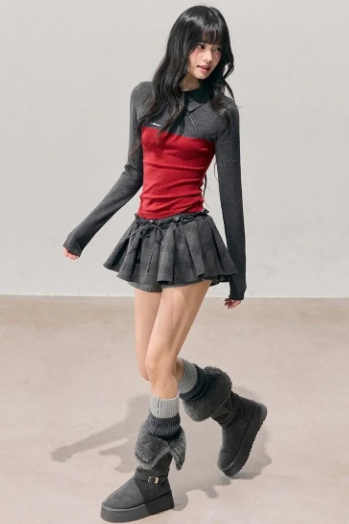 American Long-Sleeve Polo Collar Knit Top