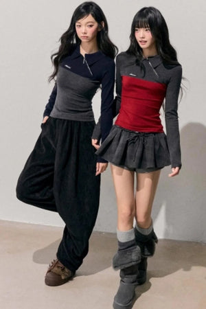 American Long-Sleeve Polo Collar Knit Top