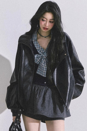 American Long-Sleeved Bow Plaid T-Shirt