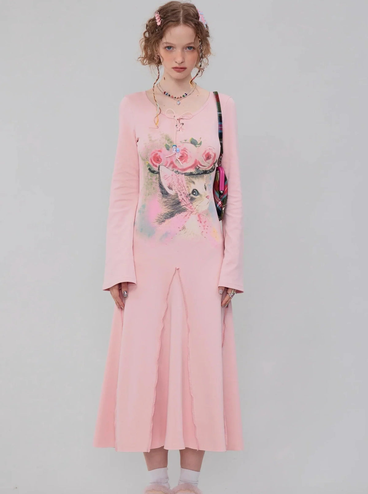 American long sleeves slim knit bottom Dress