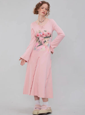 American long sleeves slim knit bottom Dress