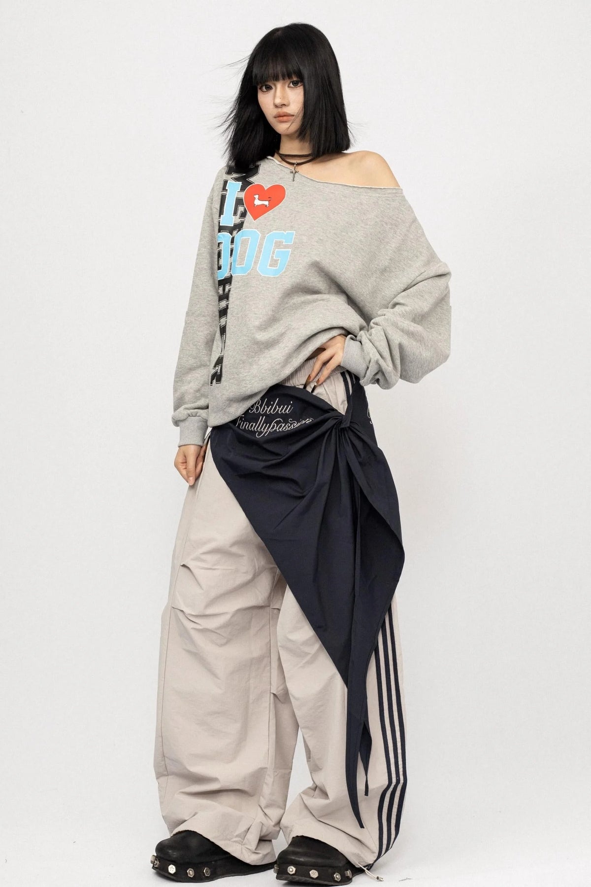 American Love Slanted Print Long Sleeve Top