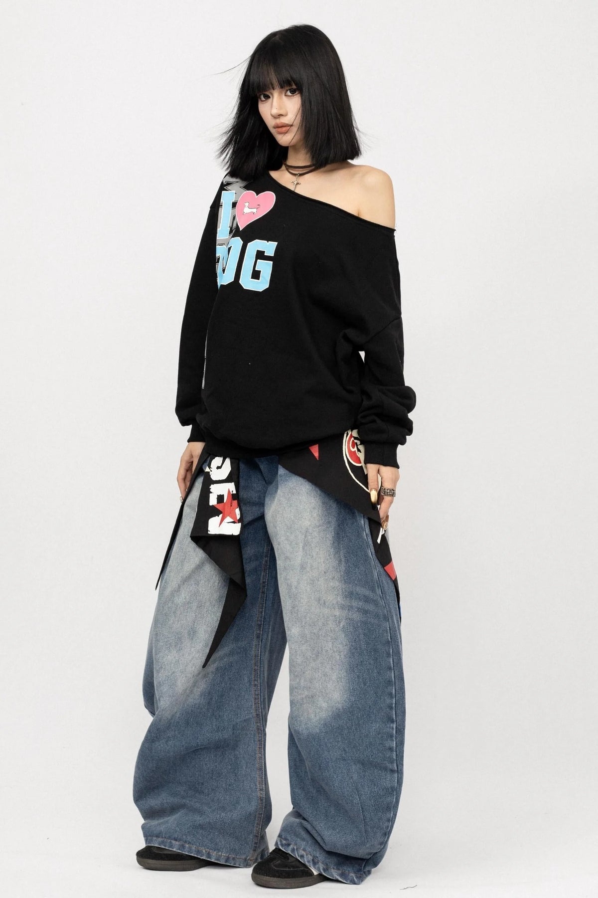 American Love Slanted Print Long Sleeve Top
